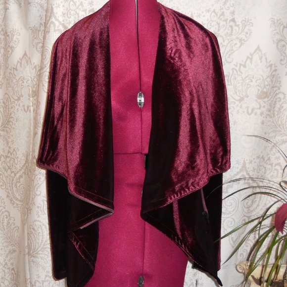 NWT [BlankNYC] XS Maroon Velvet/Velour L/S Jacket Off Center Zipper - Picture 7 of 11